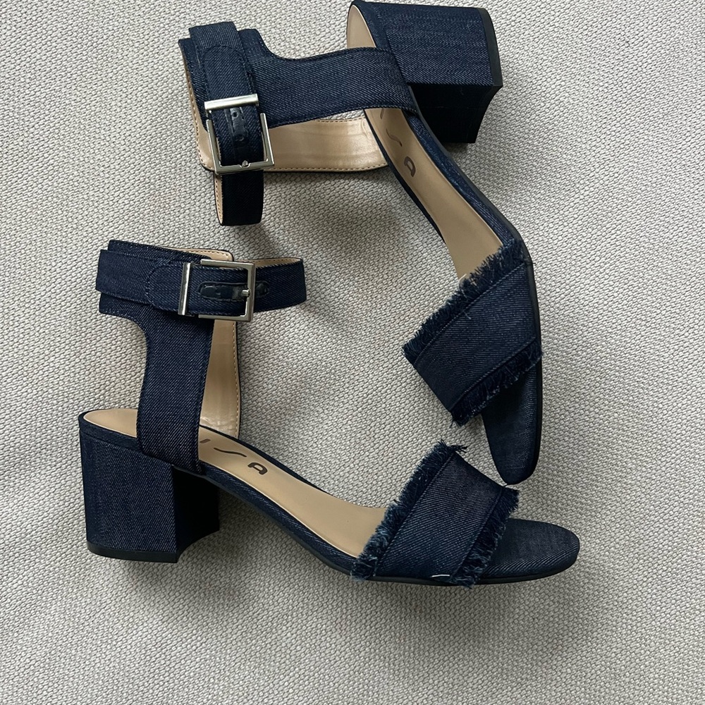 Unisa Dark Denim Block Heel Sandals